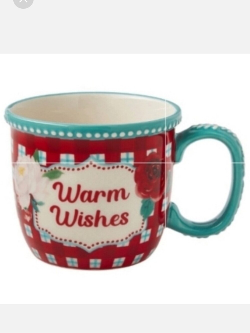 New 4 Pk The Pioneer Woman Warm Wishes Red & Teal "Warm Wishes" Ceramic Mug